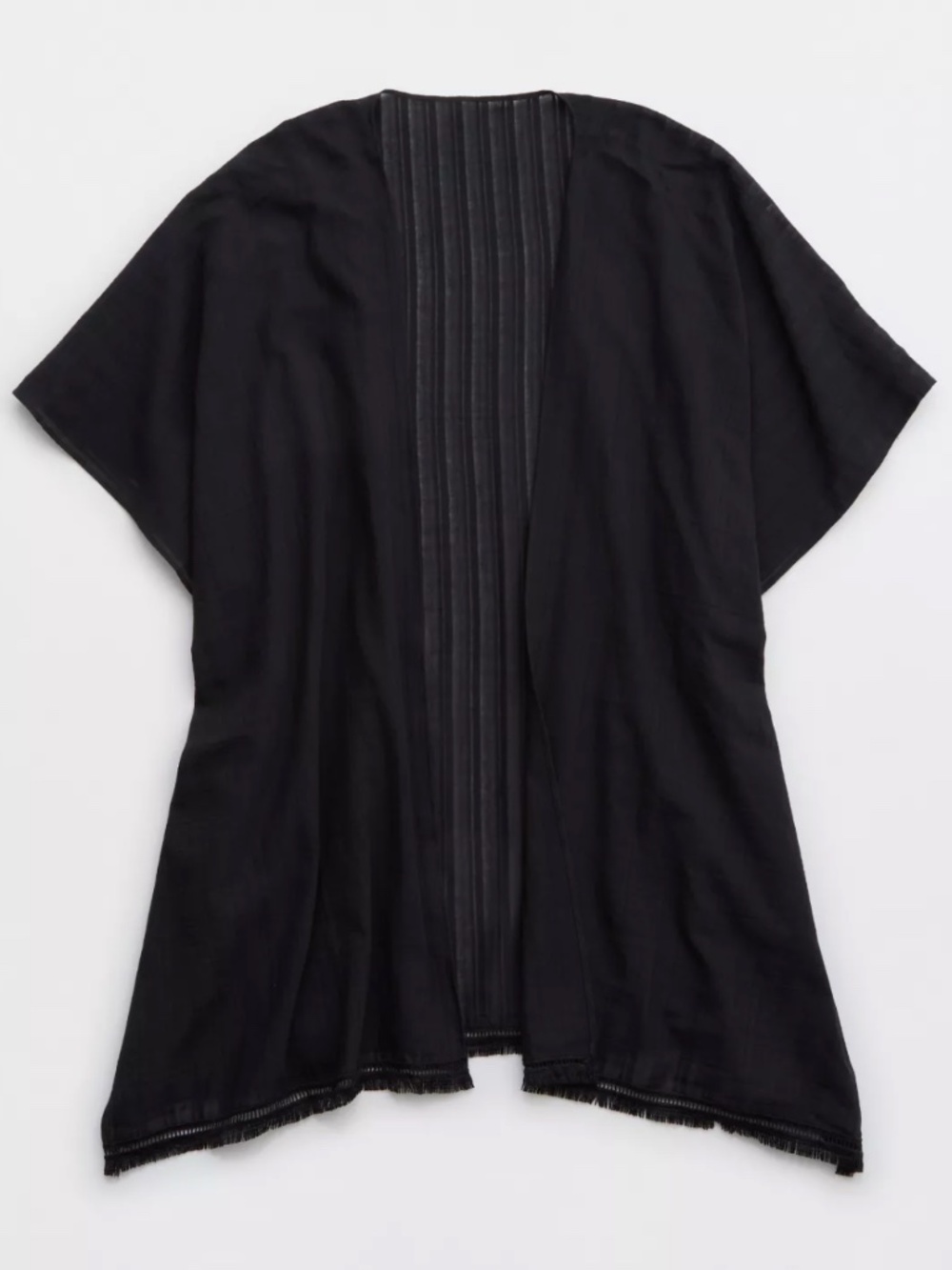 Aerie - Textured Stripe Swim Cape Cotton Fringe Black Cover Up - One Size